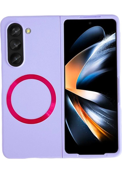 Samsung Galaxy Z Fold 5 Kılıf Mata Fold Kapak - Lila - 12871-2012