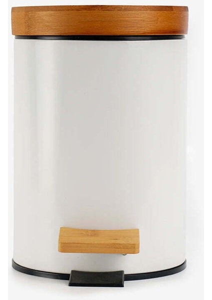 Bambu Kapaklı Beyaz Çöp Kovası, Şık ve Kullanışlı Temizlik Aksesuarı