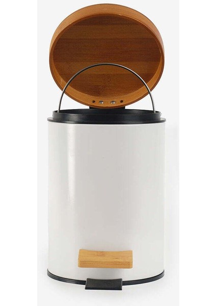 Bambu Kapaklı Beyaz Çöp Kovası, Şık ve Kullanışlı Temizlik Aksesuarı fırsatları