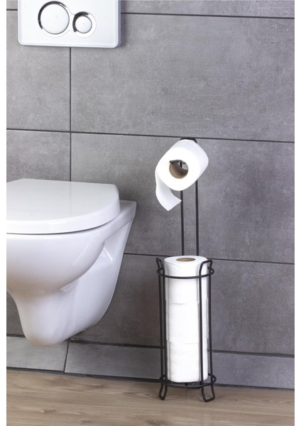 Şık Siyah Yuvarlak Yedekli Tuvalet Kağıtlık, Modern ve Pratik Tasarım