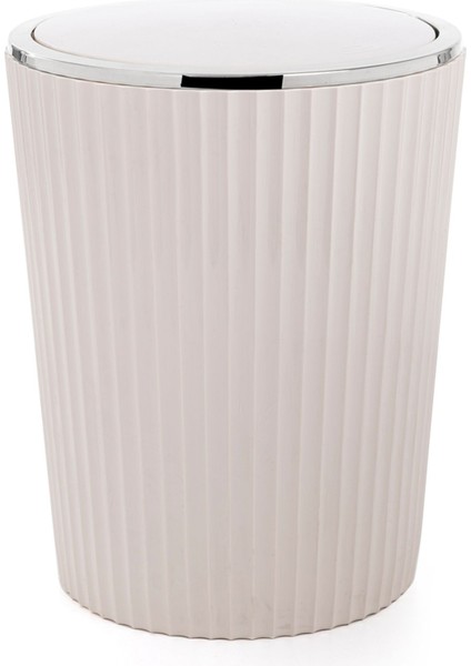 Şık Bej ve Krom Kaplama Çöp Kovası, Modern ve Pratik Tasarım