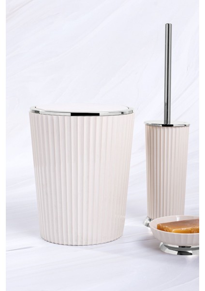 Şık Bej ve Krom Kaplama Çöp Kovası, Modern ve Pratik Tasarım fiyatları