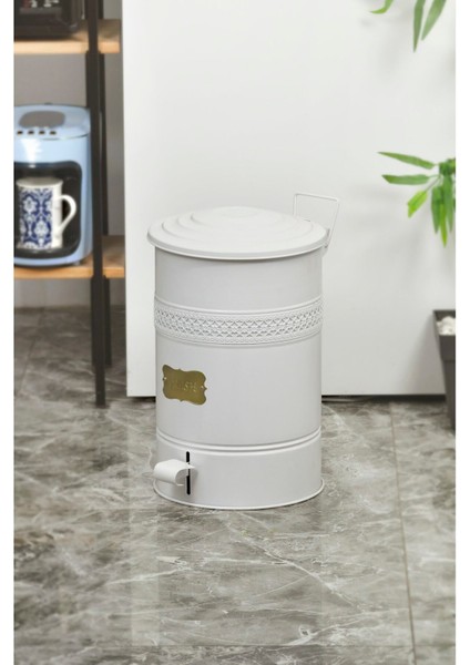 16 Lt Metal Kapaklı Pedallı Çöp Kovası, Beyaz ve Turkuaz Renk Seçenekleri