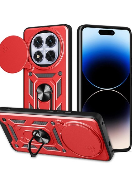 Xiaomi Redmi Note 14 Pro Plus Kılıf Pars Lens Yüzüklü Silikon - Kırmızı - 17532-3243