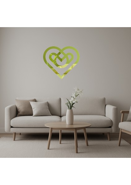 Geometrik Kalpler Dekoratif Altın Aynalı Tablo - 13235-6784