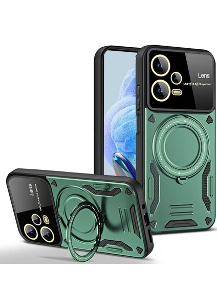 Xiaomi Redmi Note 12 Pro 5g Kılıf Joy Lens Standlı Kapak - Koyu Yeşil - 19034-9219