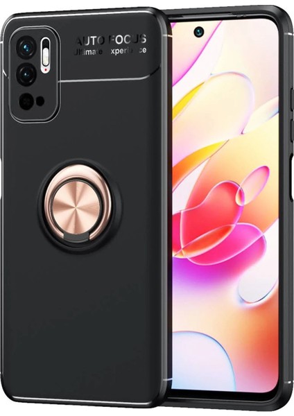 Xiaomi Redmi Note 10 5g Kılıf Range Yüzüklü Silikon - Siyah-Gold - 15291-5798