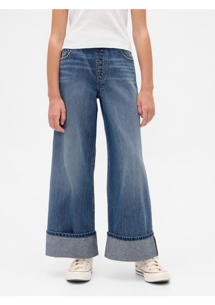 Kız Çocuk Mavi Low Rise Easy Wide-Leg Baggy Jean indirimleri