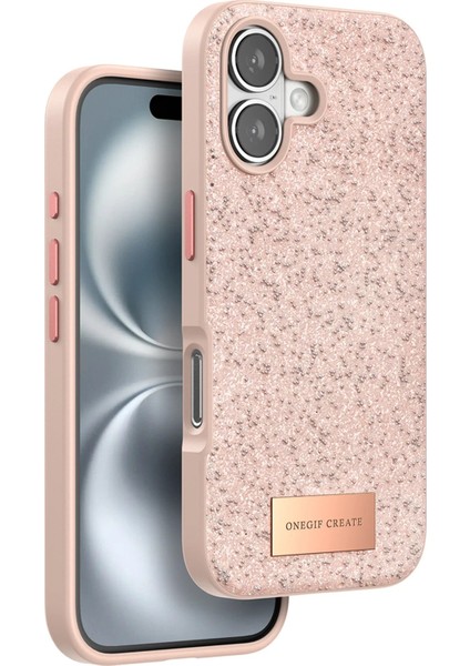 iPhone 16 Bright Simli Kapak - Pembe - 18803-3828