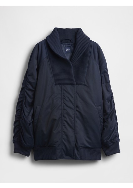 Kadın Lacivert Oversized Triko Kenar Detaylı Bomber Ceket fiyatları