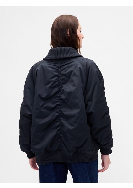 Kadın Lacivert Oversized Triko Kenar Detaylı Bomber Ceket modelleri