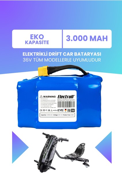 Drift Car Bataryası 36V 3.000MAH (Eko Kapasite) Güçlendirilmiş Batarya