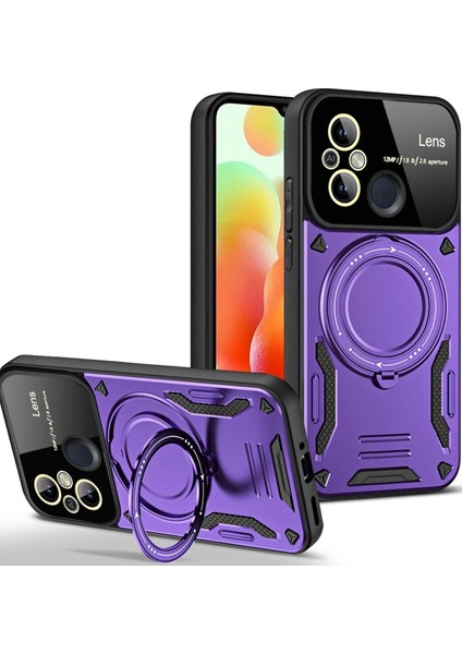 Xiaomi Redmi 12C Kılıf Joy Lens Standlı Kapak - Mor - 12729-8843
