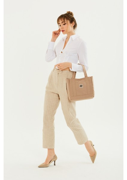 Vizon U37 Kanvas Kumaş,2 Bölmeli Ön Cep Detaylı , Çıt Çıtlı Günlük El,kol ve Omuz Çantası