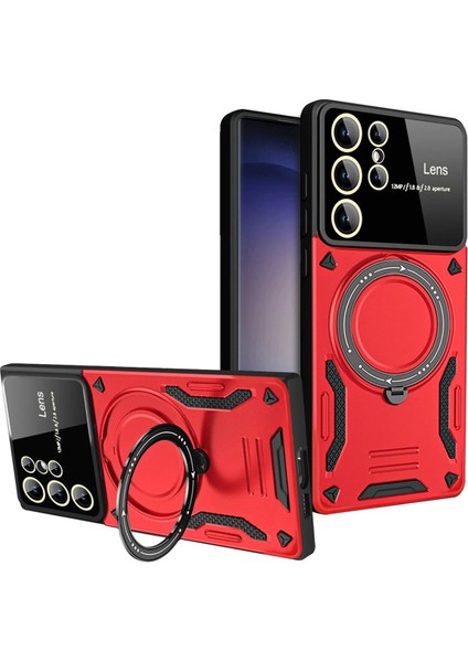 Samsung Galaxy S25 Ultra Kılıf Joy Lens Standlı Kapak - Kırmızı - 16283-5963