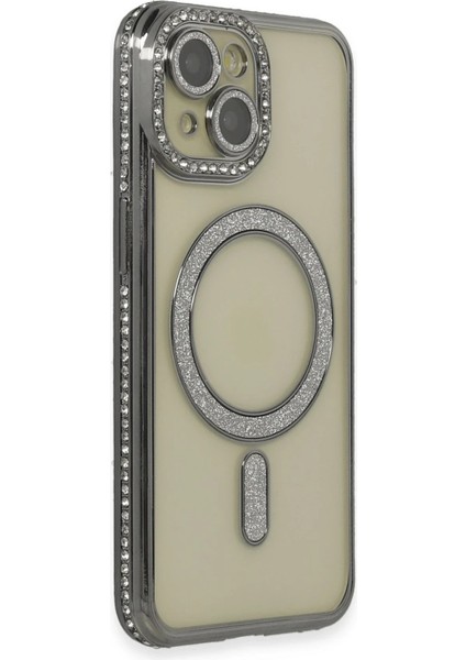 iPhone 15 Kılıf Joke Simli Magneticsafe Kılıf - Gri - 13099-4481