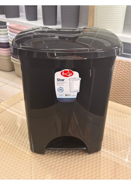 30 Lt Pedallı Plastik Çöp Kovası Siyah Iç Kovalı, Dayanıklı ve Şık Tasarım