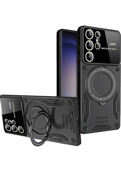 Samsung Galaxy S25 Ultra Kılıf Joy Lens Standlı Kapak - Siyah - 16926-5240