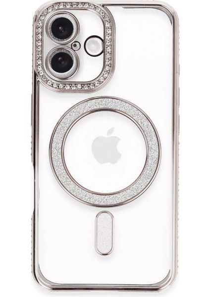 iPhone 16 Plus Kılıf Joke Simli Magneticsafe Kılıf - Pembe - 13729-8320