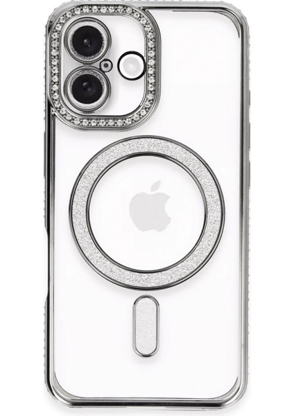 iPhone 16 Plus Kılıf Joke Simli Magneticsafe Kılıf - Gri - 11281-7165