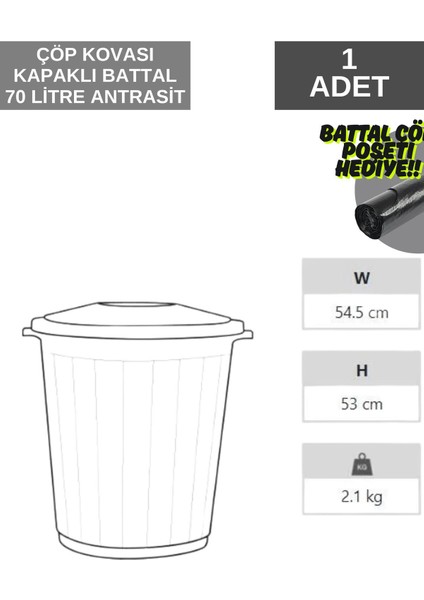 70 Litre Siyah Kapaklı Çok Amaçlı Çöp Kovası, Hediye Poşetli fiyatları