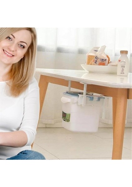 Mini Dolap Çöp Kovası, Gri, Yapışkanlı, Tezgah Altı, Görünmez, Pratik, Geri Çekilebilir