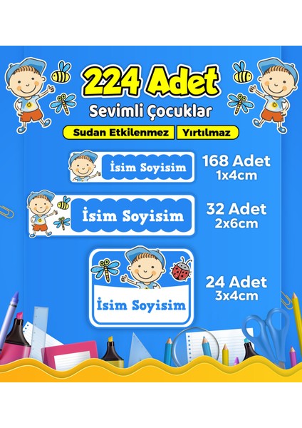 Sevimli Çocuklar Temalı Okul Kreş Kişiye Özel Isim Etiket Seti - Model 625
