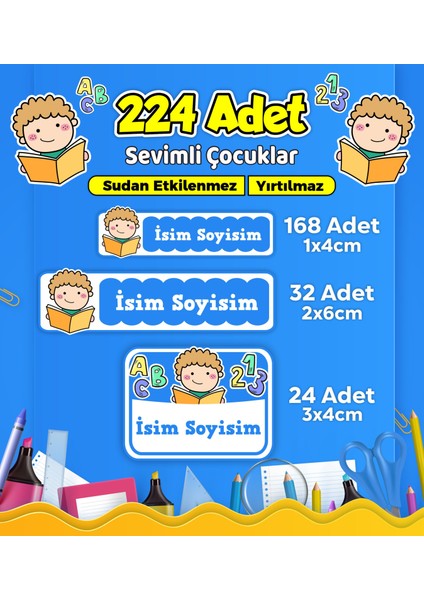 Sevimli Çocuklar Temalı Okul Kreş Kişiye Özel Isim Etiket Seti - Model 627