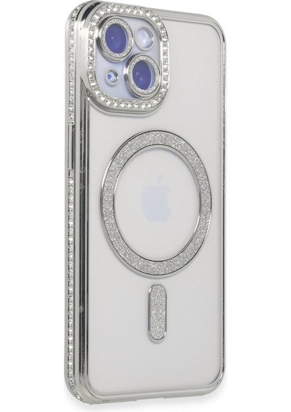 iPhone 15 Kılıf Joke Simli Magneticsafe Kılıf - Gümüş - 18475-2669