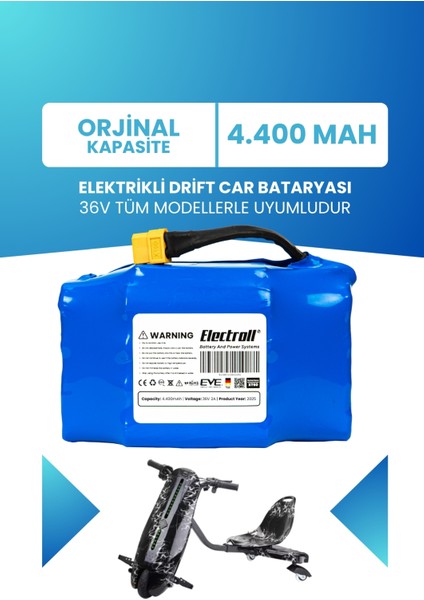 Drift Car Bataryası 36V 4.400MAH (Standart Kapasite) Güçlendirilmiş Batarya