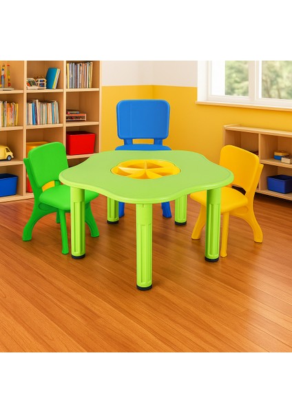 Hazneli Aktivite Masası Seti - 1 Masa 3 Sandalye - Çocuk Oyun ve Etkinlik Masası Takımı - Anaokulu -Kreş