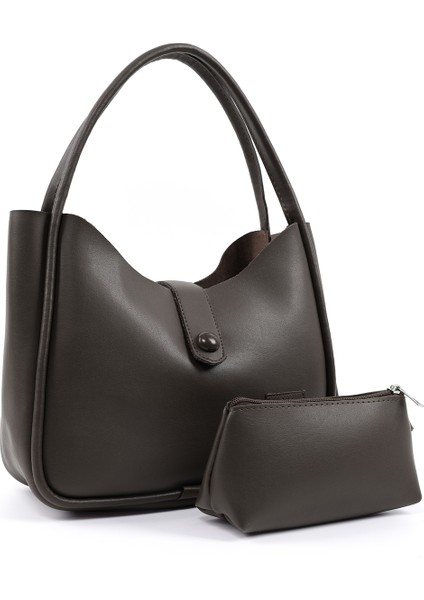 Kahve Rengi SHK79 Deri Düğme Detaylı Çıtçıtlı Makyaj Çantalı Kol ve Omuz Çantası fiyatları