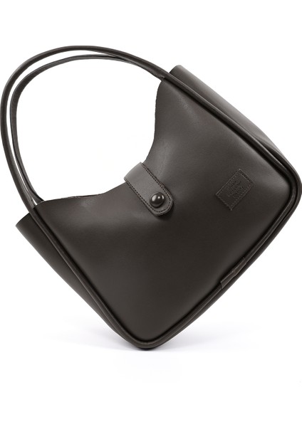 Kahve Rengi SHK79 Deri Düğme Detaylı Çıtçıtlı Makyaj Çantalı Kol ve Omuz Çantası