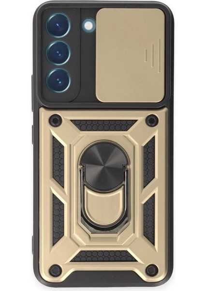 Samsung Galaxy S24 Kılıf Pars Lens Yüzüklü Silikon - Gold - 12151-8738