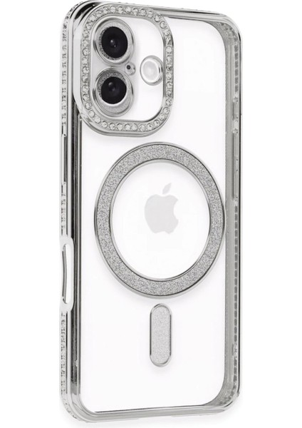 iPhone 16 Kılıf Joke Simli Magneticsafe Kılıf - Gümüş - 17353-8898