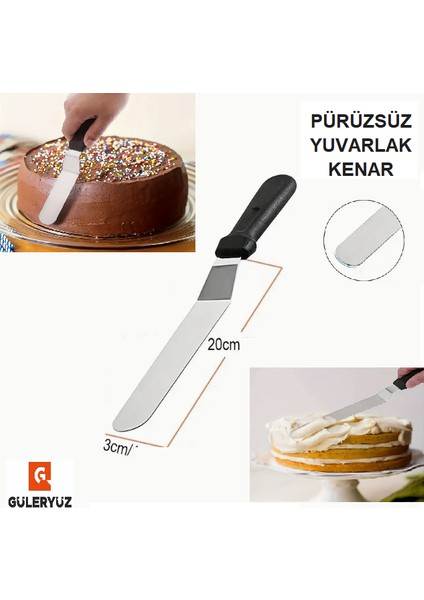 20 cm Eğik Paslanmaz Çelik Uçlu Yuvarlak Pasta Sıvama Kek ve Fırın Spatulası ve Düzleştirici mutfak spatulası 1 ADET