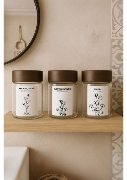 Beyaz 3'lü Kapaklı Cam Makyaj Pamuğu ve Kulak Çubuğu Organizeri fiyatları