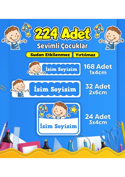 Sevimli Çocuklar Temalı Okul Kreş Kişiye Özel Isim Etiket Seti - Model 623