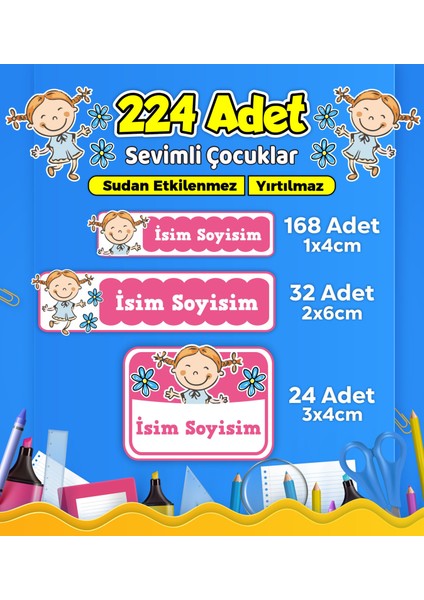 Sevimli Çocuklar Temalı Okul Kreş Kişiye Özel Isim Etiket Seti - Model 626