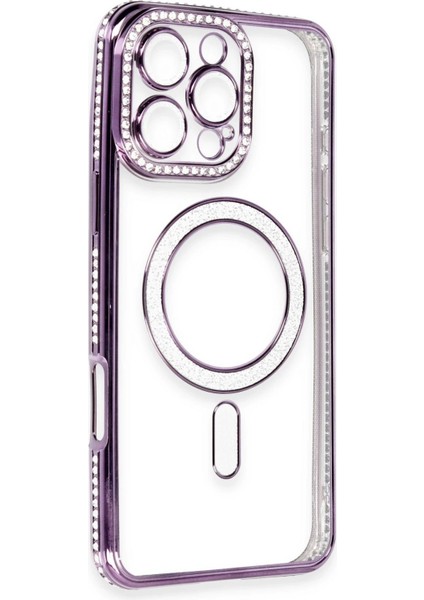 iPhone 16 Pro Max Kılıf Joke Simli Magneticsafe Kılıf - Derin Mor - 16000-2200 modelleri