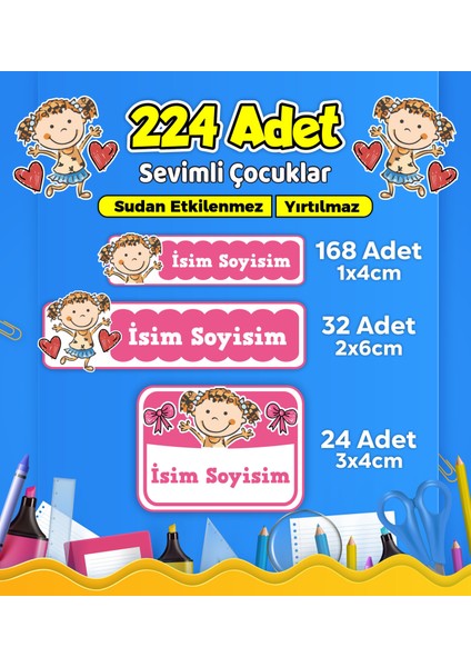Sevimli Çocuklar Temalı Okul Kreş Kişiye Özel Isim Etiket Seti - Model 622