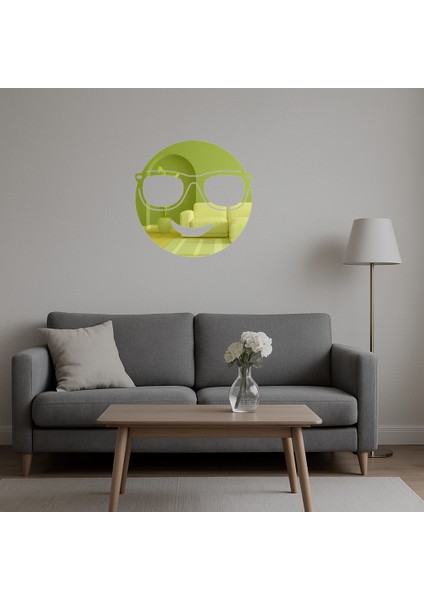 Havalı Güneş Gözlüklü Yüz Dekoratif Altın Aynalı Tablo - 3mm - 11325-2639 indirimleri