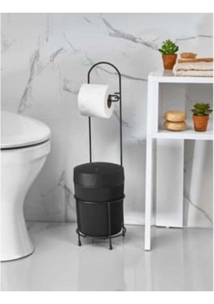 Şık Metal Standlı Banyo ve Mutfak Çöp Kovası Seti Siyah fiyatları