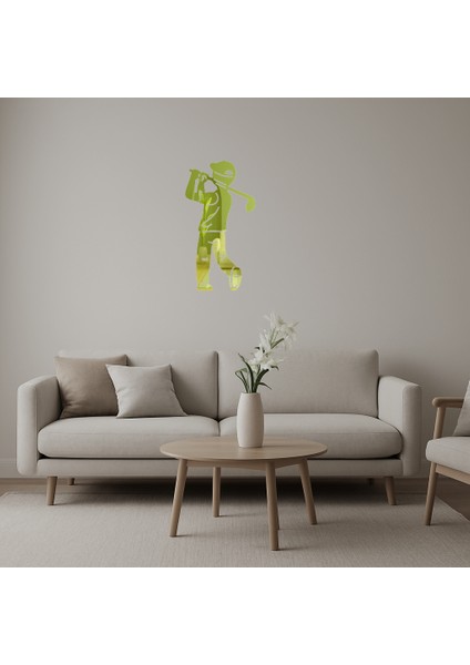 Golfçü Figürlü Dekoratif Altın Aynalı Tablo - 13444-8053