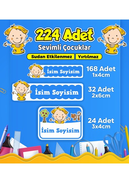 Sevimli Çocuklar Temalı Okul Kreş Kişiye Özel Isim Etiket Seti - Model 621