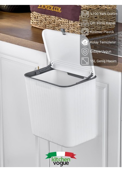 15 Litre Çift Kapaklı Mutfak Çöp Kovası, Askılı ve Tezgah Üstü, Yüksek Hacim modelleri