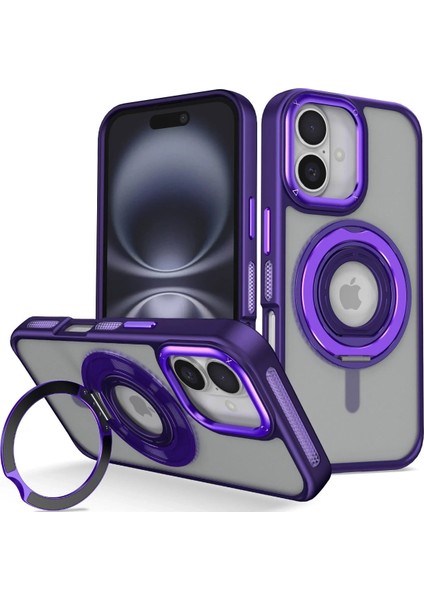 iPhone 16 Banza Magsafe Standlı Kapak - Derin Mor - 12958-8520