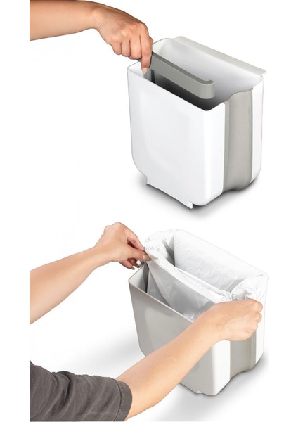 Katlanabilir Akordiyon Çöp Kovası, 6 Lt, Tezgah Askılı, Gri Renk fiyatları