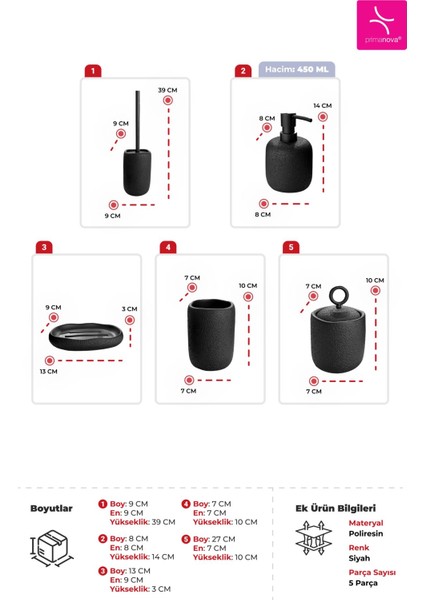 Şık 5'li Siyah Banyo Seti, Kusursuz Temizlik ve Modern Tasarım modelleri
