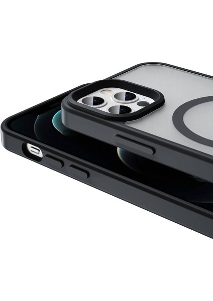 Apple iPhone 13 Pro Max Kılıf Magsafe Şarj Özellikli Mat Arka Yüzey Scks Sio Kapak-Siyah modelleri